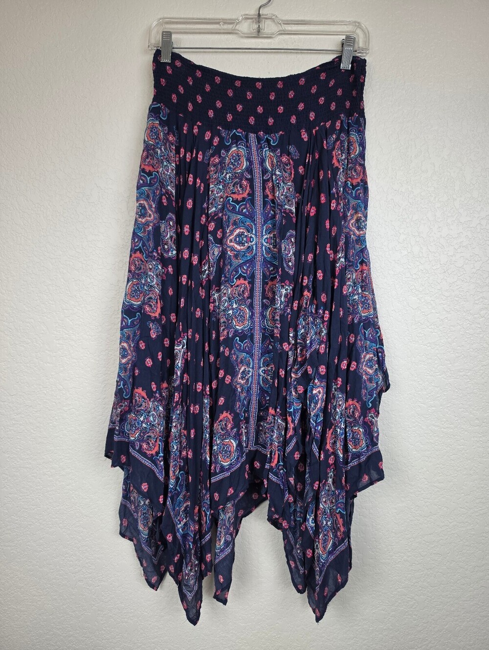 Free People Navy Blue Patterned Handkerchief Skirt